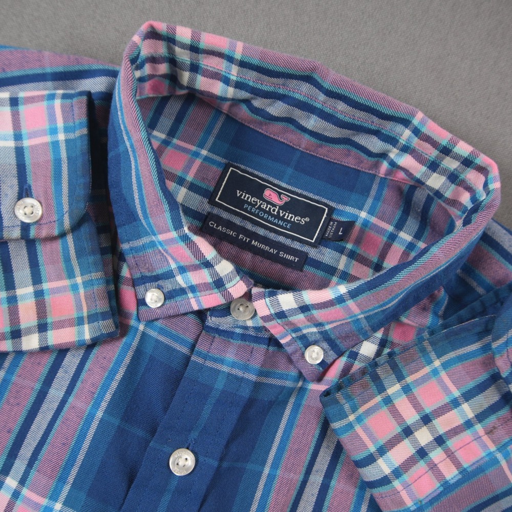 Vineyard Vines Point Lobos Plaid Fit Murray Plaid Men Button Down L 1W3129 Blue